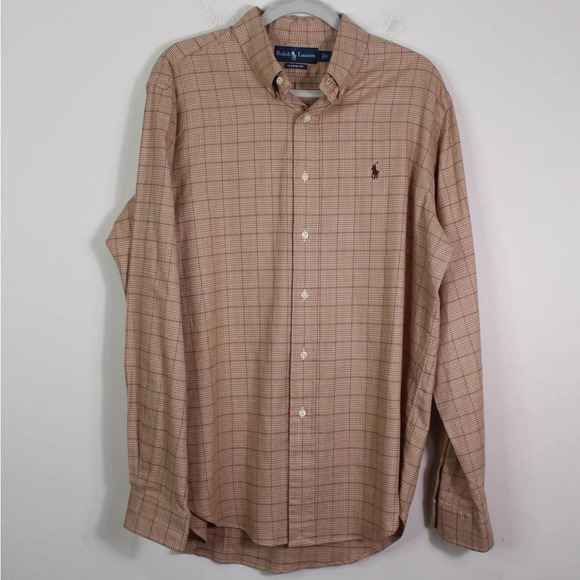 Ralph Lauren Multi Brown Plaid Button-Down Collar Shirt - Size Large - Picture 1 of 5